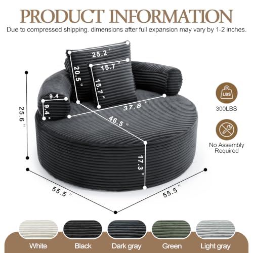 Image of Trustyue Boneless Couch,Comfy Fluffy Sofa Bed,Upholstered Sleeper Sofa with Cup Holder and Throw Pillows,Corduroy Plush Cloud Lounge Chair (Dark Grey, Corduroy)