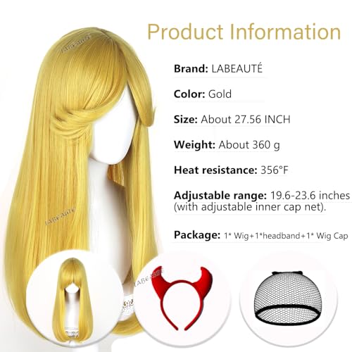 Image of LABEAUTE Long Blonde Princess Cosplay Wig with Headband, 24 Inch Resistant Synthetic Hair Natural Looking Golden Blonde Costume Wig Set for Halloween Party Anime Convention
