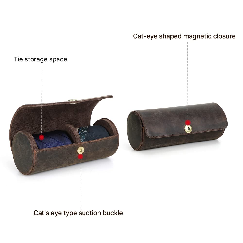 Cravatta Organizzatore Holder in Vera Pelle Fatto Portatile per 2 Cravatte, Caso di Conservazione Rotolo per Uomo