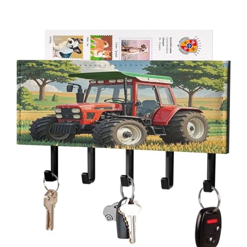 Colgador de llaves para pared con diseño de tractor y organizador de correo de piel sintética 2