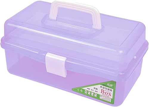 Miniatura 1 de Zhousensen Caja de almacenamiento transparente de tres capas de 13 pulgadas, organizador de manualidades, caja de herramientas plegable con asa,