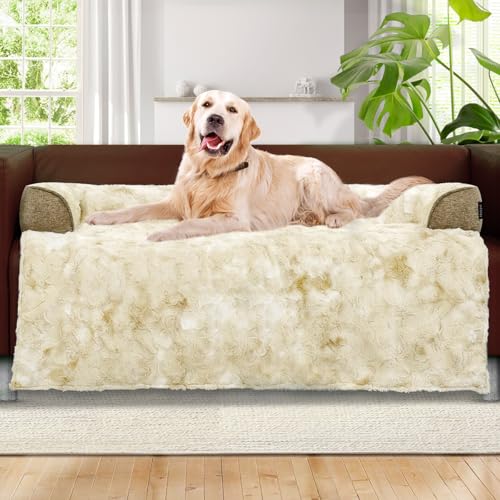 Image of Calming Dog Bed for Couch with Tie-Dye Pattern, 45x37 Inch, Khaki