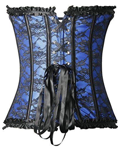 Imilan Women Emboridery Blue Corset Top Sexy Lingerie Sets (L(Us 6-8),Blue) #TOP3