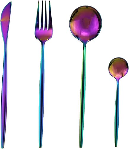 Miniatura 6 de JASHII Juego de cubiertos de 4 piezas de acero 304 manchado de acero para el hogar, juego de cubiertos de cocina pulido espejo cuchillo tenedor