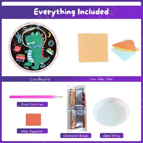 Image of PLUSPOINT 5D Diamond Gem Kits for Kids Pack of 3 Design Diamond Arts and Crafts for Kids Ages 6 8 10 12 Gem Art Painting Kit Astronaut Dino Crafts Diamond Painting Kits for Boys