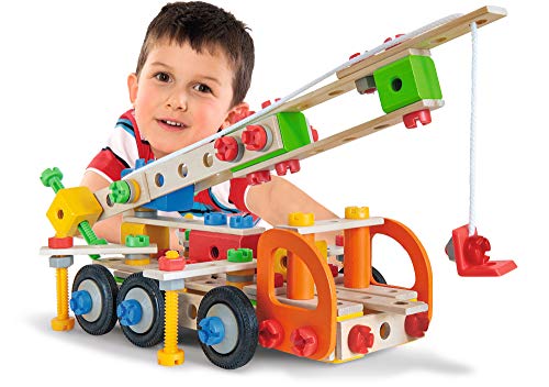 Eichhorn 100039094 Constructor Kranwagen vielseitiges Holzspielzeug, 170 Bauteile, 4 verschiedene Konstruktionen, FSC… – Bild 3
