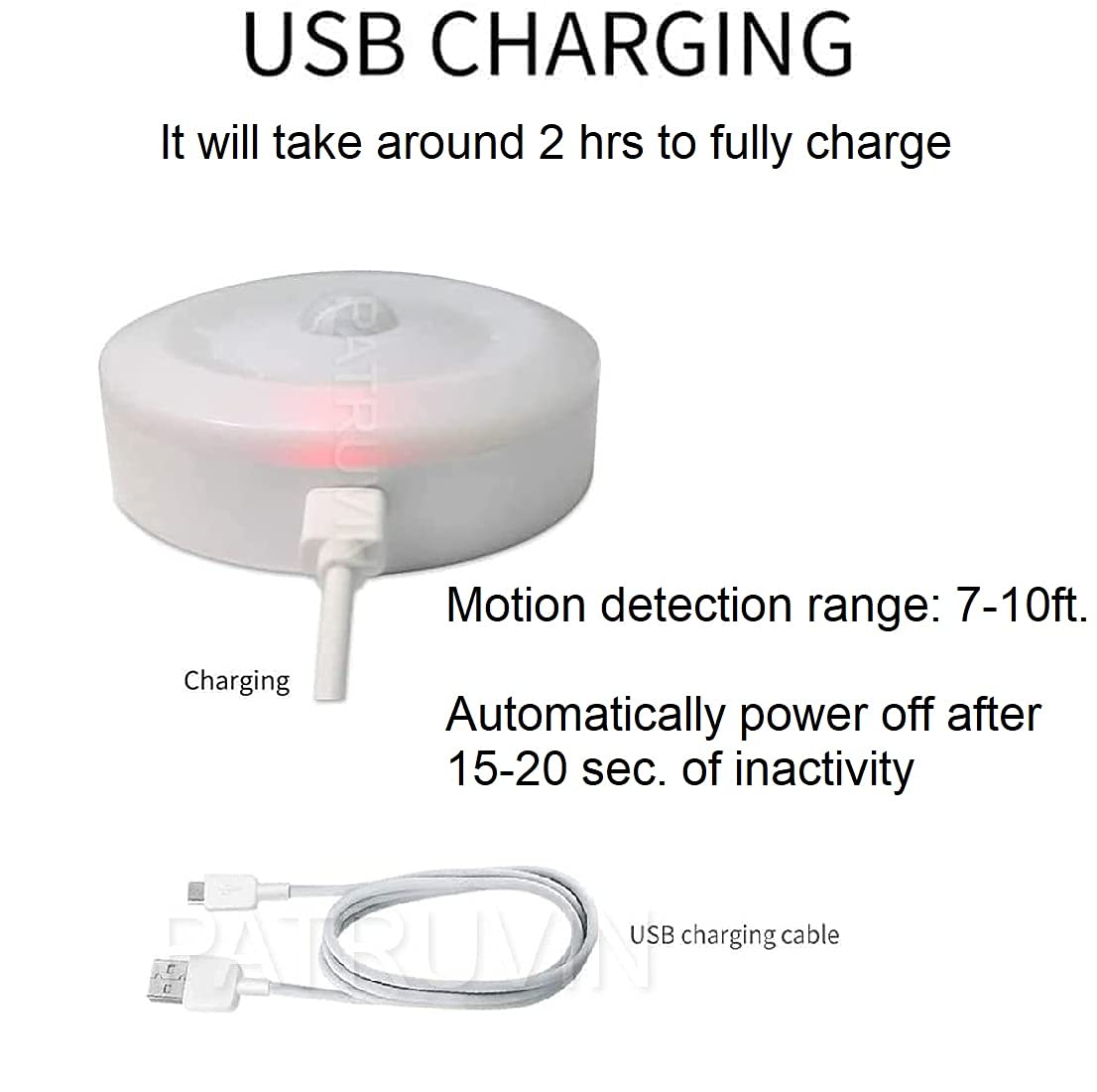 PATRUVIN Motion Sensor Light for Home with USB Charging Pack of 2 Wireless Self Adhesive LED Nightlight Rechargeable Body Sensor Wall Light for Hallway, Wardrobe, Bedroom, Stairs (White/Warm Light) 1