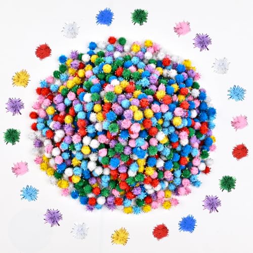 Bouiexye 1200 PCS Pom Poms 1cm Multicolor Bulk DIY Mini Pom Poms for Crafts Holiday Decorations Home and Art Projects