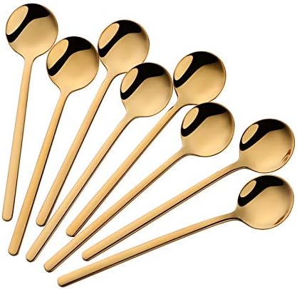 Espresso Spoons Set of 8, Poylim Cute Small Coffee Spoons, 18/10 Stainless Steel Gold Demitasse Spoons for Tea, Dessert, Appetizer, 5.1-inch