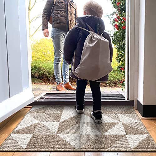 Dexi Indoor Doormat, Non Slip Absorbent Resist Dirt Entrance Rug, 32"X48" Large Size Machine Washable Low-Profile Inside Floor Door Mat, Brown #TOP27
