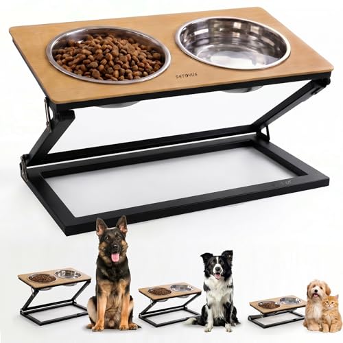 S-ETOVUS Elevated Dog Bowl, Adjustable Height and Tilt Angle Dog Bowl Stand