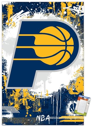 Trends International NBA Indiana Pacers - Maximalist Logo 23 Wall Poster, 22.4L x 14.7W, Premium Poster & Mount Bundle