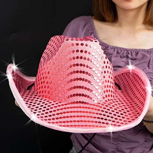 STOBOK Chapéu de Cowboy Iluminado Com Lantejoulas Chapéu de Luz Led Brilhante Chapéu de Cowgirl Ocid