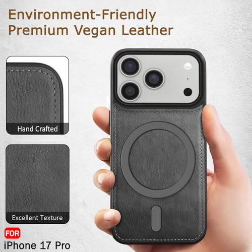 Image of TheGiftKart Genuine Leather Finish Back Cover Case for iPhone 17 Pro | Shockproof Design | Raised Edges for Camera & Screen Protection | Stunning Minimalist Design Cover (MagSafe Compatible, Grey)