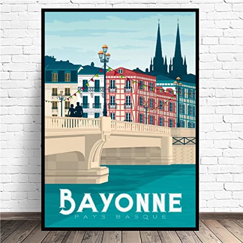 Bayonne Pays Basque Voyage Toile Peinture Dessin Animé Mur Art Photos Imprime Affiche Murale Chambre Décoration Pour Salon 30X40Cm Sans Cadre Cover