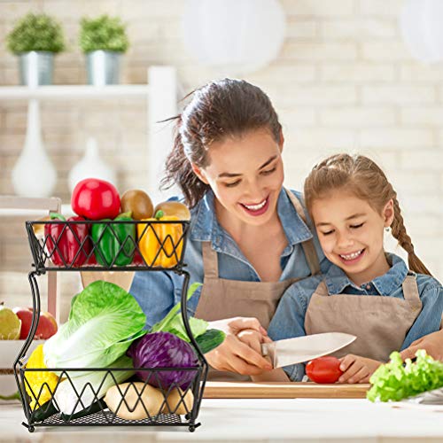 Cabilock 2 camadas de metal retangular para armazenamento de frutas e frutas, tigela de metal, tigel