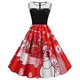 Pleated Christmas Cocktailkleid Weihnachtskleider Partykleid Hepburn Kleid Damen Weihnachtsdruck Retro Hochwertiges Freizeitkleid Festlich Blumenmuster Vintage Kleider Faltenrock Damenkleid