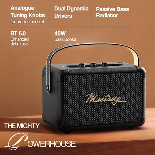 Image of GOBOULT Mustang GT 40, Dual Drivers, Bass Radiator, 6Hrs Battery, Metallic Grill, BTv 6, 40 W Bluetooth Speaker (Apex Black, Stereo Channel)