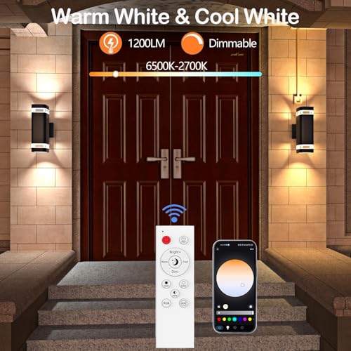 wowlite Smart Up and Down Lights Outdoor 2 Pack, RGBCW Exterior Lighting Fixtures WiFi App Control 2700K-6500K Ambience Wall Sconce Light Color Changing, Black Exterior Lights for House Porch Patio by wowlite - Image 3