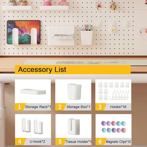 Generisch Lochwand-Organizer-Paneele. Klemmbares Tischregal mit Lochwand – 3-stöckiges Schreibtischregal für Homeoffice, Gaming und Studentenwohnheim – 100 cm (39,4 Zoll) weißes Aufbewahrungsregal.