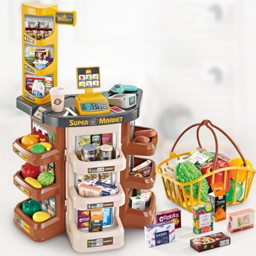 GERRBG アンパンマン レジ スター ショッピングカート おもちゃ 買い物カート おままごと ごっこ遊び スーパーマーケット 48点セット お店屋さんごっこ ショッピングカート 手押し車 お買い物カート 収納可 おもちゃ 組立式 子供用 誕生日 クリス