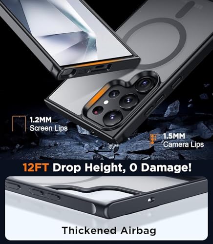 Image of DIZORO Magnetic Cover Compatible for Samsung S24 Ultra 5g Case with Adjustable Metal Kickstand, Compatible with Mag-Safe Translucent Matte Shockproof Protective Phone Case, Black