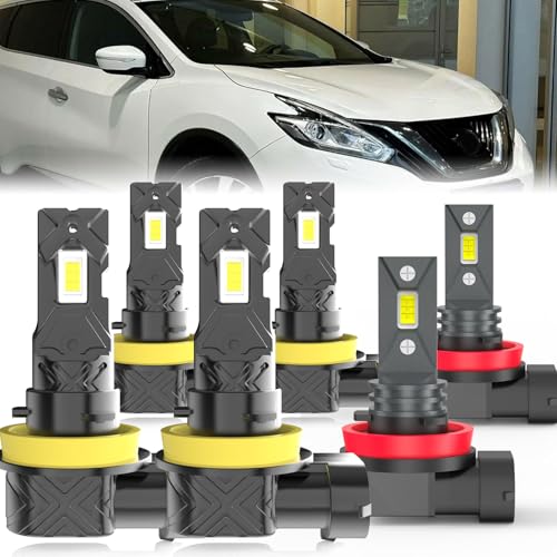 AYGZRUB Fit For Nissan Murano 2015-2018 light Bulbs, High/Low Dual Beam Fog Lights Combo, Plug and Play, 6 PCS