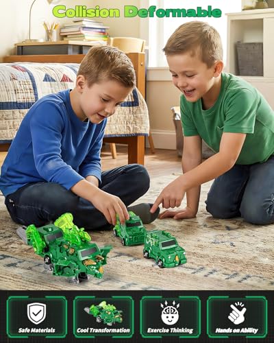 Image of Collision Transforming Dinosaur Car Toys, 2 in 1 Magnetic Car Transform into Dinosaur Toys, Dino Robot Toy, Deformation Car Birthday Easter Party Gifts for Kids Boys Girls, Green