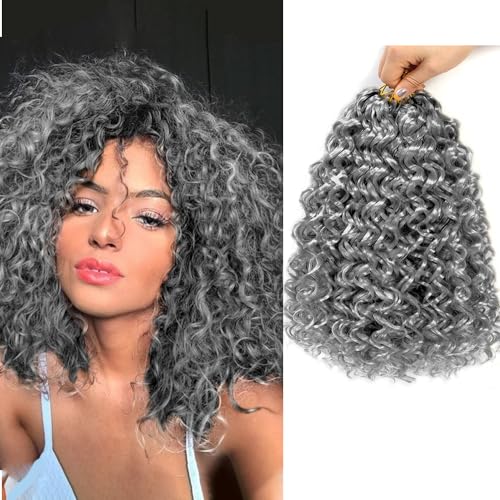 Gogo Curl Crochet Hair 10 Inch Short Curly Crochet Hair for Black Women Beach Curl Water Wave Curly Crochet Braids Hair, Deep Wave Synthetic Braiding Hair Extensions (10 inch 7 Packs Grey)
