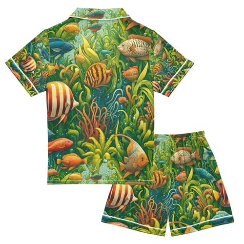 senya Fish A Satin Summer Pajama Sets Silk Short Sleeve Button Down Sleepwear2