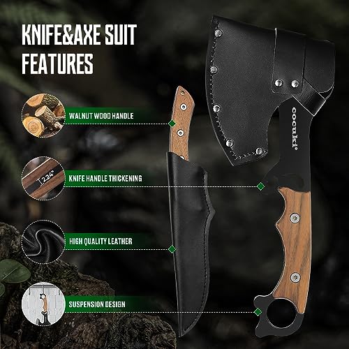 Axe-and-Fixed-Blade-Knife-Combo-Set-Full-Tang-Walnut-Wood-Handle-for-Outdoor-Using-Camping-Survival-Hunting-Leather-Sheath-Included