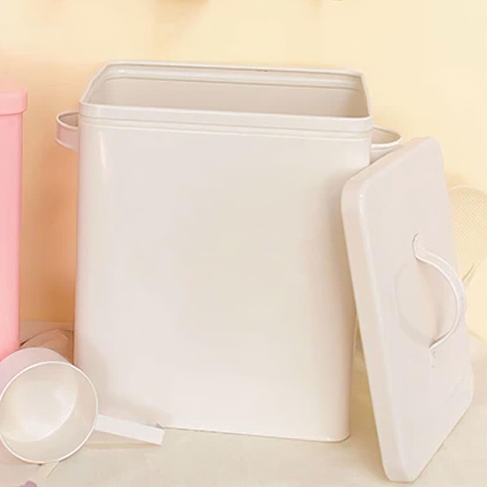 VICASKY Cubo de Hierro Blanco para Arroz y Harina Tapa Abierta