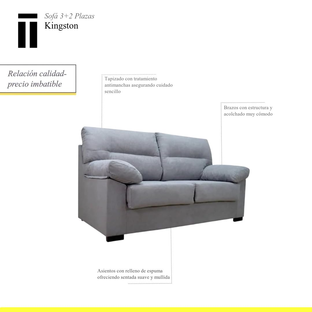 SHIITO | Modelo Kingston - Set con Sofá de 3 Plazas + Sofá de 2 Plazas | Comodidad y Relajación Superior | Color Gris Marengo