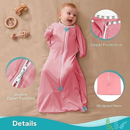 Zigjoy Shark-Fin Transition Swaddle - Soft Baby Wearable Blanket 95% Bamboo Fiber Self-Soothing Sleep Sack, 0.5 Tog, Pink, 0-3 Months #TOP4
