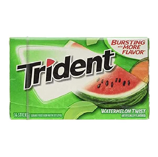 Image of Trident Sugar Free Chewing Gum Pineapple Flavor, Tropical Twist, Island Berry Lime, Watermelon, Bubblegum Flavor 14 Sticks, 26.6 g | Pack Of 5 | Imported Chewing Gum
