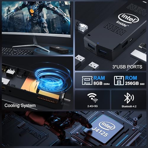 Image of Mini Computer Stick with Windows 11 Pro Intel Celeron J4125 8GB DDR4 256GB SSD PC Stick Support UHD 4K 60Hz WiFi 2.4G /5G Gigabit Ethernet BT 4.2