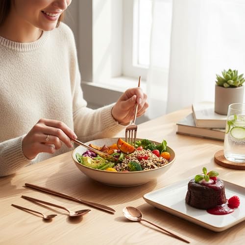 Image of 20 Pcs Rosegold Slim Handle Stainless Steel Cutlery Set for Dining Table with Spoons and Forks Set + Butterknives - The Perfect Tableware /Flatware