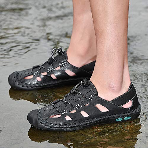 Dzujy Sandals Man Slippers For Men Flip Flops Men's Closed Toe Summer Shoes Leather Breathable Outdoor Casual Shoe Beach Sport Hiking Work Male Rubber Black Wide Big Size 11.5 #TOP5