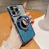 CrazyLemon iPhone 14 Pro 用 ケース [MagSafe対応] ワイヤレス充電対応 マグネット搭載 かわいい おしゃれ キラキラ 鏡面 リング 横縦両立 スタンド付き 薄型 透明 クリア ソフト シリコーン アイフォン14プロ マホケース グリッター スパンコール シェル付き 女性用 保護カバー 衝撃吸収 (ブルー)