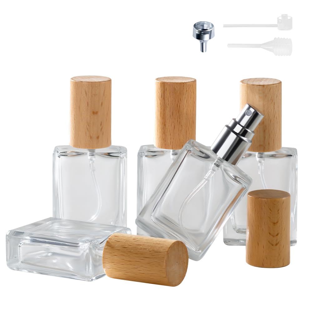 Photo 1 of Cryslora Perfume Atomizer, Glass Perfume Container,Travel Bottle Refillable, Empty Portable Leakproof Fragrance Spray Bottle (Beech 5pcs 15ml/0.5oz)