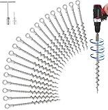 Demreal Screw in Tent Stakes 20 Pack (10 x 12 inch + 10 x 14 inch), Heavy Duty Aluminum Ground Anchors with Hex Top for Cordless Drill, Detachable Hooks & T-Handle for Trampoline Tarp Canopy RV Awning