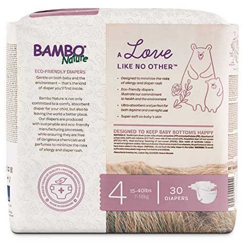 Bambo Nature Eco Friendly Premium Baby Diapers for Sensitive Skin, Size 4 (15-40 lbs), 30 Count
