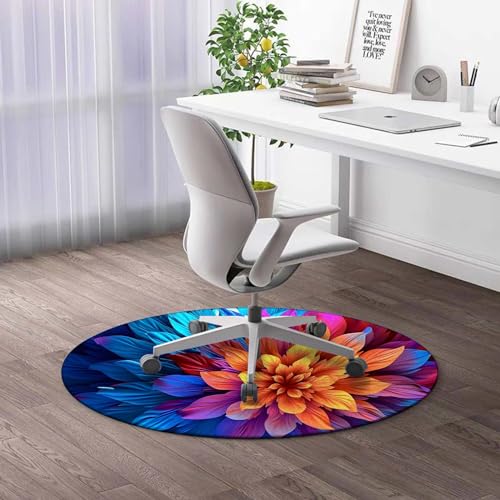 Round Rug 3 FT Abstract Flowers Office Chair Mat Colorful Under Desk Low-Pile Rug Thick Floor Mat for Carpet and Hardwood Floors -  MomTumd
