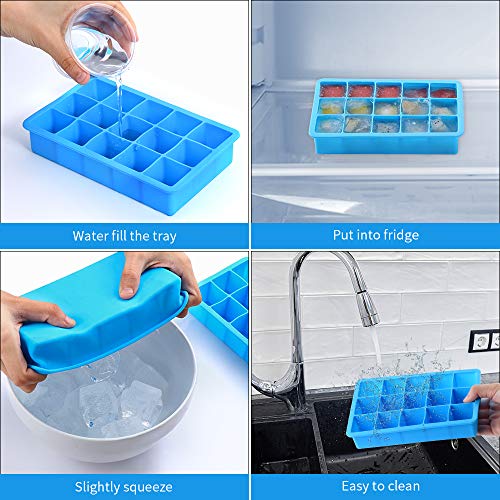 2 Pack Ice Cube Trays, Zdpmk Silicone Ice Cube Trays Molds，Easy Release Flexible Ice Cube Molds 15 Ice Cubes Tray For Freezer，Cocktail，Whiskey，Reusable & Bpa Free #TOP2
