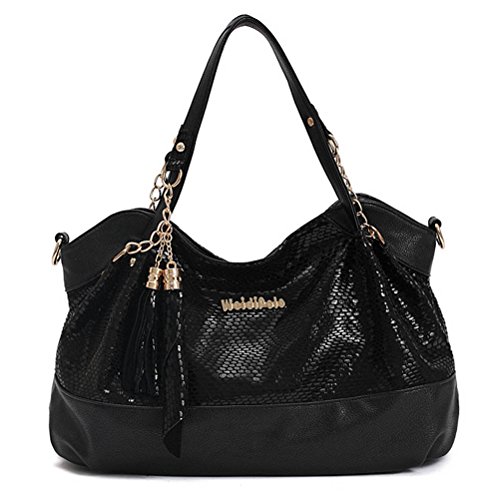 Color Scissor Women's Glitter Casual Style Tassel Shoulder Handbags Top-Handle Bags Girl Purse Black-1