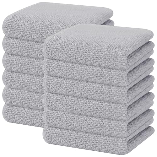 Image of Homaxy 100% Cotton Waffle Weave Kitchen Dish Towels, Ultra Soft Absorbent Quick Drying Cleaning Towel, 13 x 28 Inches, 12-Pack, Light Gray