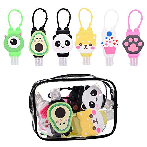 Preisvergleich Produktbild earlyad 6 Stück nachfüllbare Reiseflaschen, tragbares Cartoon-Reiseflaschenset Leerer Kunststoff Auslaufbehälter für flüssige Behälter mit Tragetasche für Schule, Reisen, Outdoor, Camping (30 ml)
