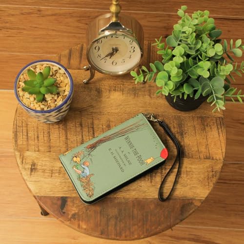 Things2Die4 Sage Green Winnie The Pooh Book Wallet Wristlet – ID Holder, Snap Close, Zipper Coin Pouch, 4 Card Slots, and Bill Pockets – Perfect for Fans4