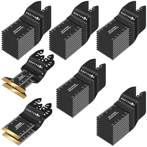 54 PCS Oscillating Saw Blades Professional Universal Wood Multitool Blades Titanium Oscillating Tool Blade for Metal Nails, Wood and Plastic Multi Tool Blades Kits Fit All Models (54PCS)