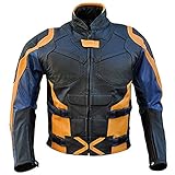 Bestzo Mens's Fashion Xmen Four Real Leather Motorcycle Jacket with Armor Protection Multicolored 5XL